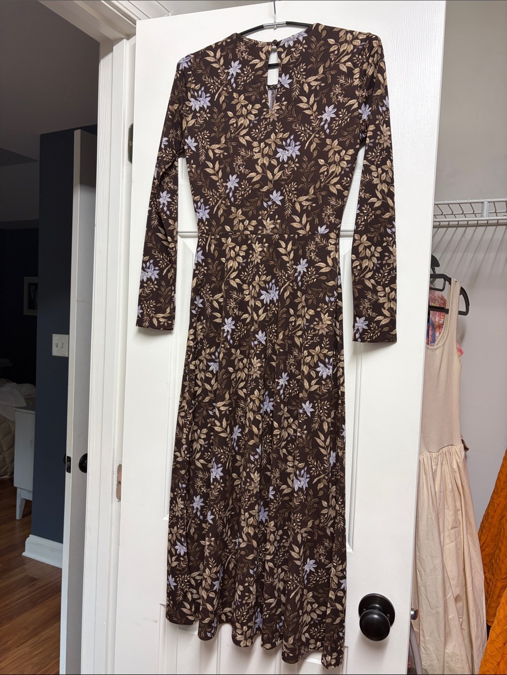 Loft Floral Ruched Front Long Sleeve Maxi Dress - Brown Floral - Picture 5 of 5